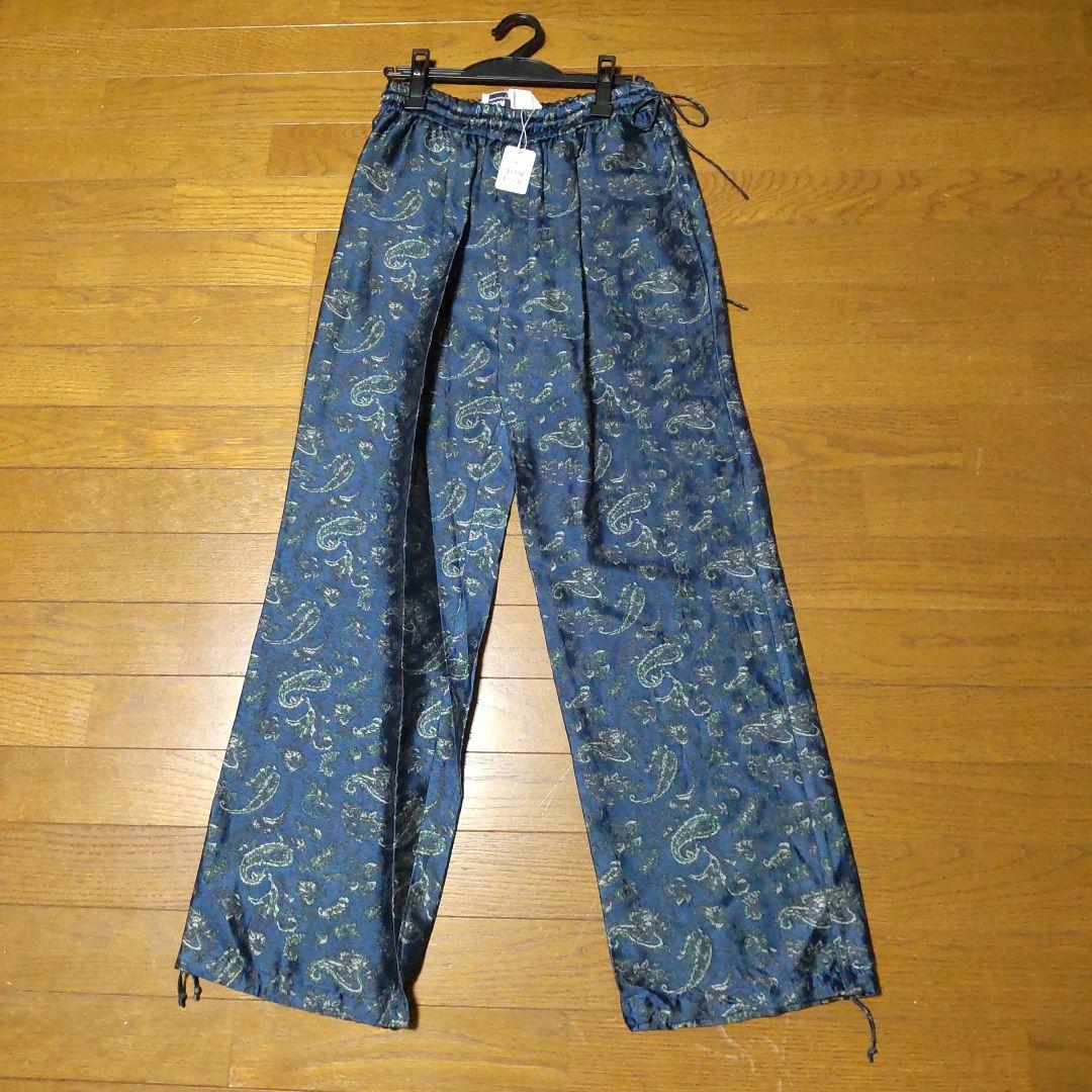 ネイビー ペイズリー柄 ジャガード パンツ キュプラ