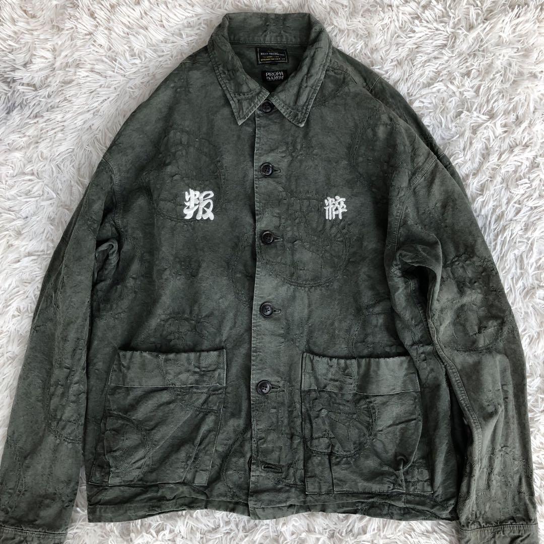 EGO TRIPPING×PROPA9ANDA刺繍入りジャケットカーキ染め粹×叛