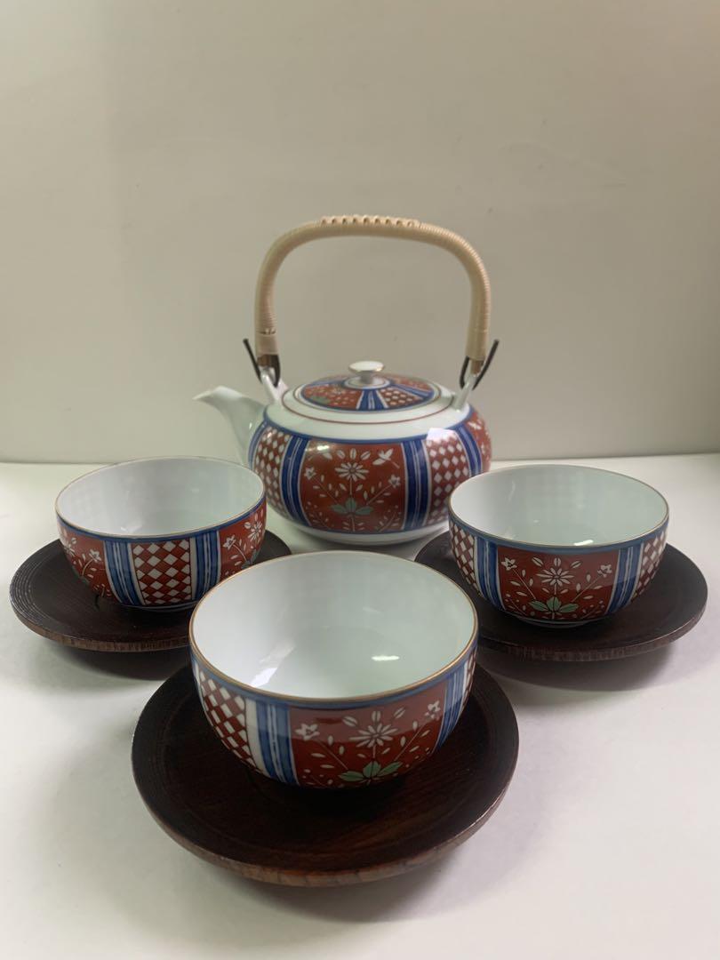 有田焼西山陶器急須&湯呑み3客茶托3客(木製) 美品