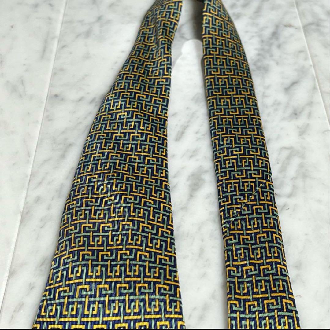 HERMES ネクタイ 幾何学模様 ネイビー マルチカラー