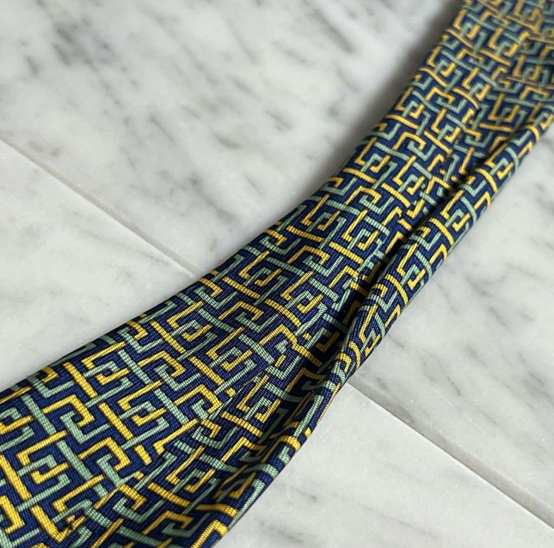 HERMES ネクタイ 幾何学模様 ネイビー マルチカラー
