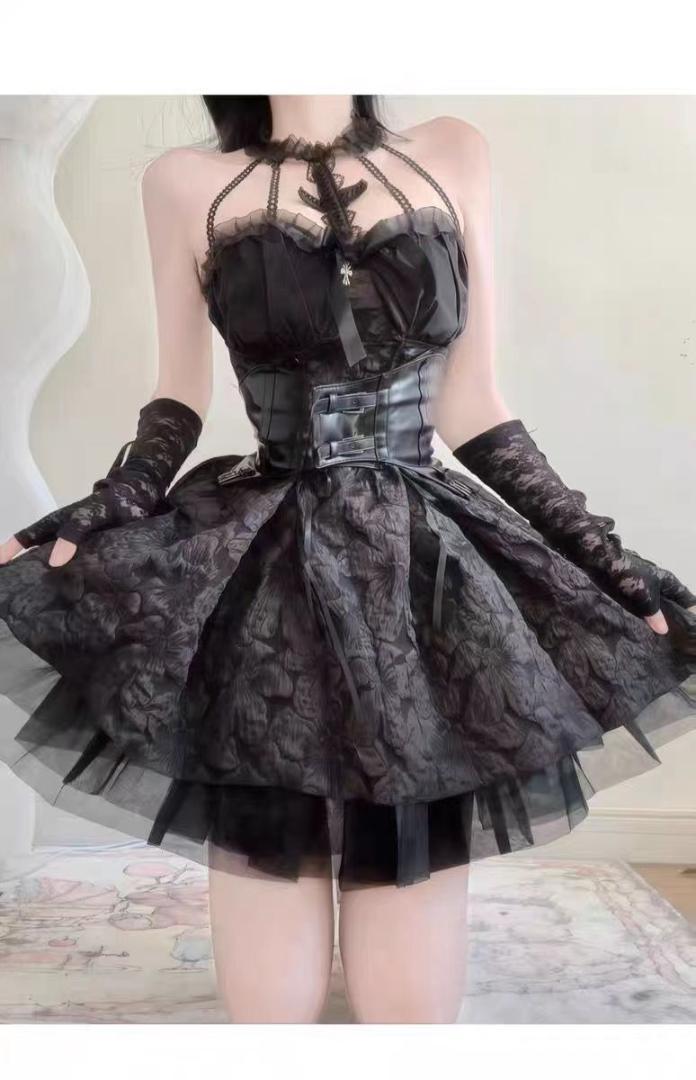 ゴスロリスタイルドレス 黒 レース手袋付き