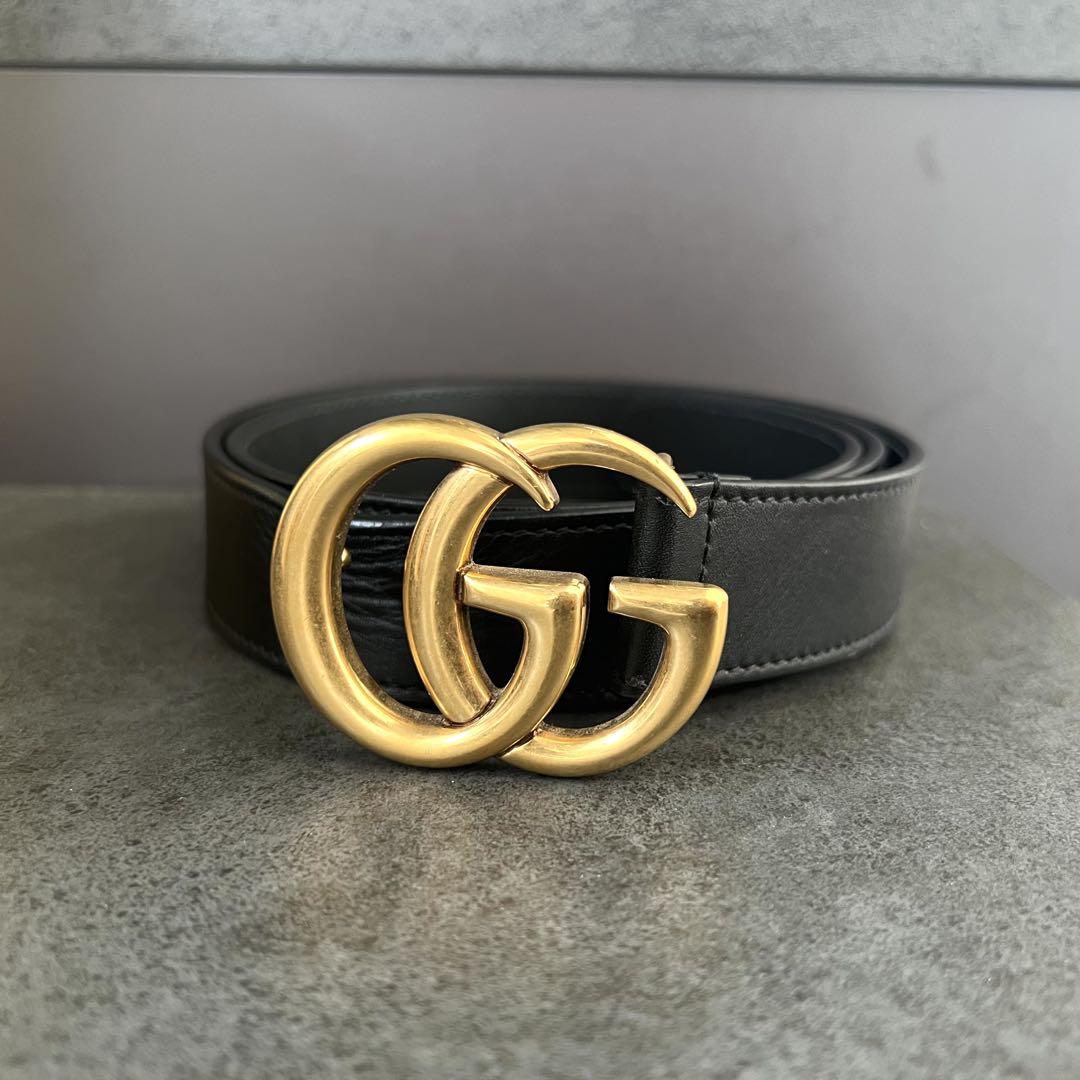 GUCCI グッチ ベルト GGロゴベルト ブラック系 レザー メンズ