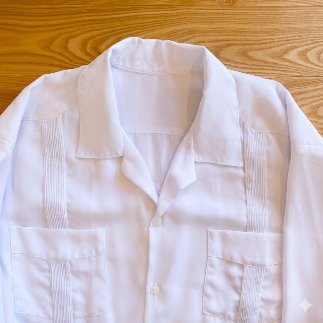 【長袖レーヨン】キューバシャツ グアジャベラ 白 ホワイト無地 【長袖レーヨン】キューバシャツ グアジャベラ 白 ホワイト無地