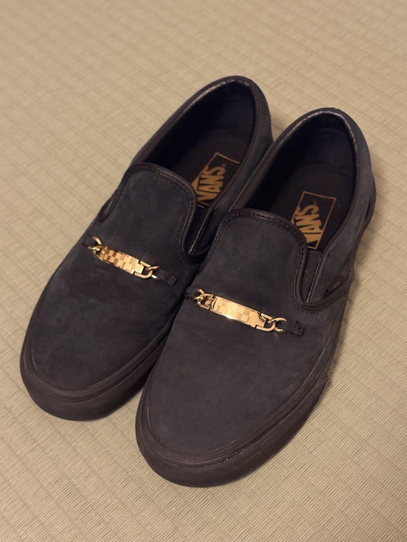 VANS スリッポン ゴールドチェーン付き ブラック スエード 25.5
