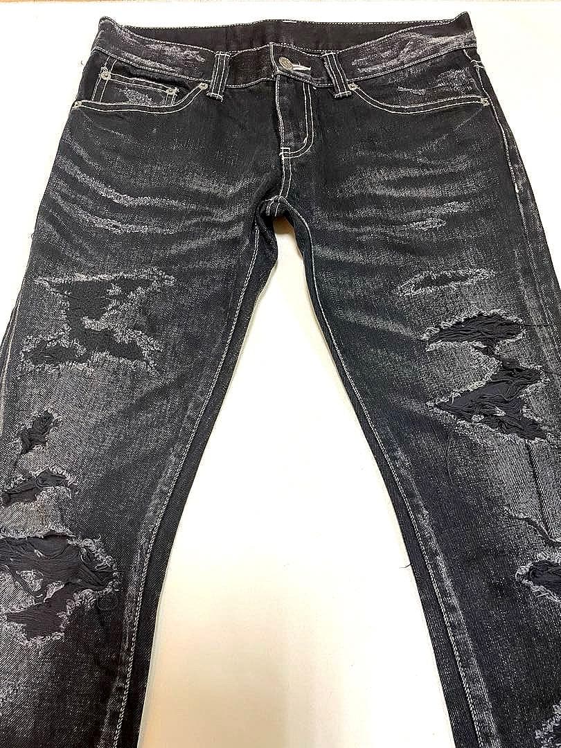 TORNADO MART ダメージ加工 シューカット ブラックデニムパンツ