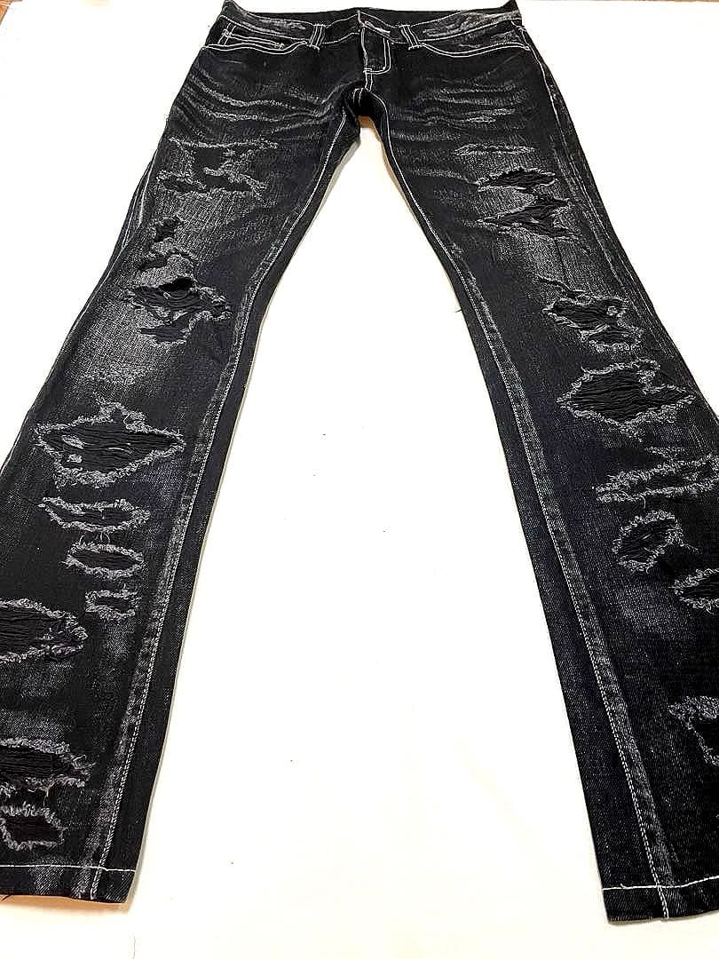 TORNADO MART ダメージ加工 シューカット ブラックデニムパンツ