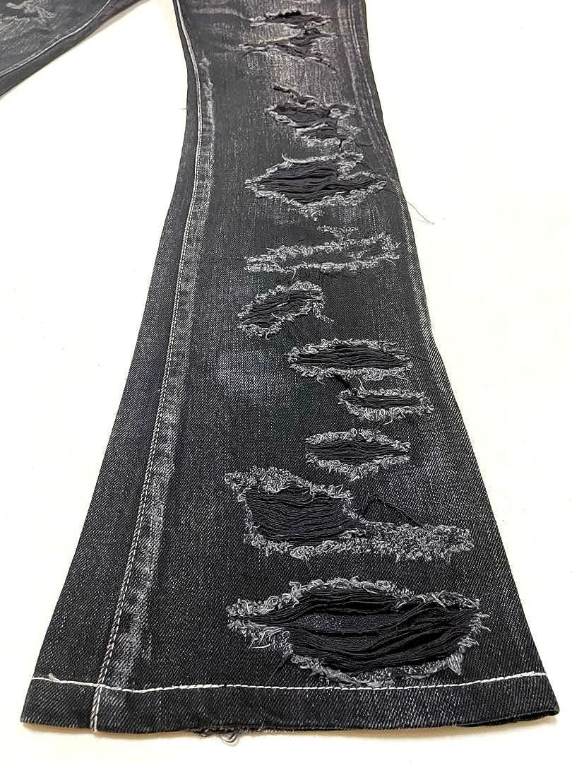 TORNADO MART ダメージ加工 シューカット ブラックデニムパンツ