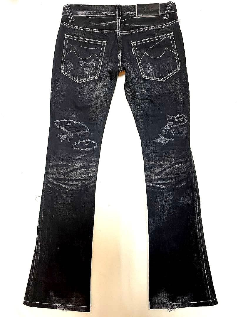 TORNADO MART ダメージ加工 シューカット ブラックデニムパンツ