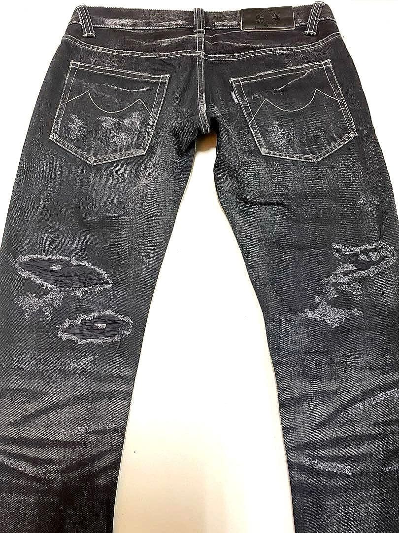 TORNADO MART ダメージ加工 シューカット ブラックデニムパンツ