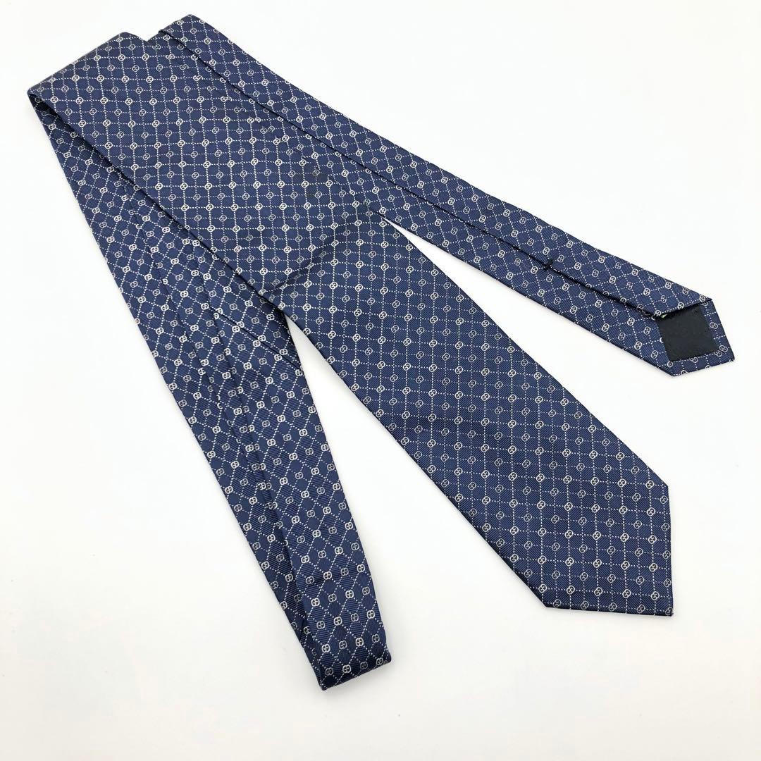 【美品】 グッチ GUCCI ネクタイ GG 柄 ネイビー クリーニング済