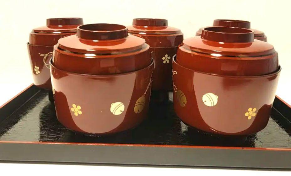 赤い花模様の茶筒 5個セット