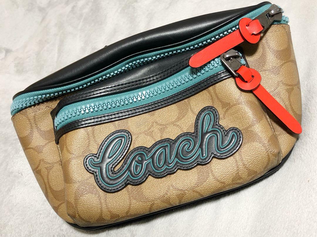 COACH　 パックマン コラボ ウエストバッグ ボディバッグ レザー　PVC COACH コーチ シグネチャーウエストバッグ ブラック グレー