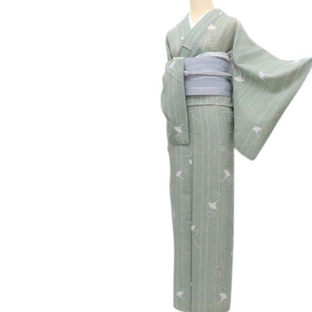 m1490＊洗える夏着物 絽 銀杏 縦縞 小紋
