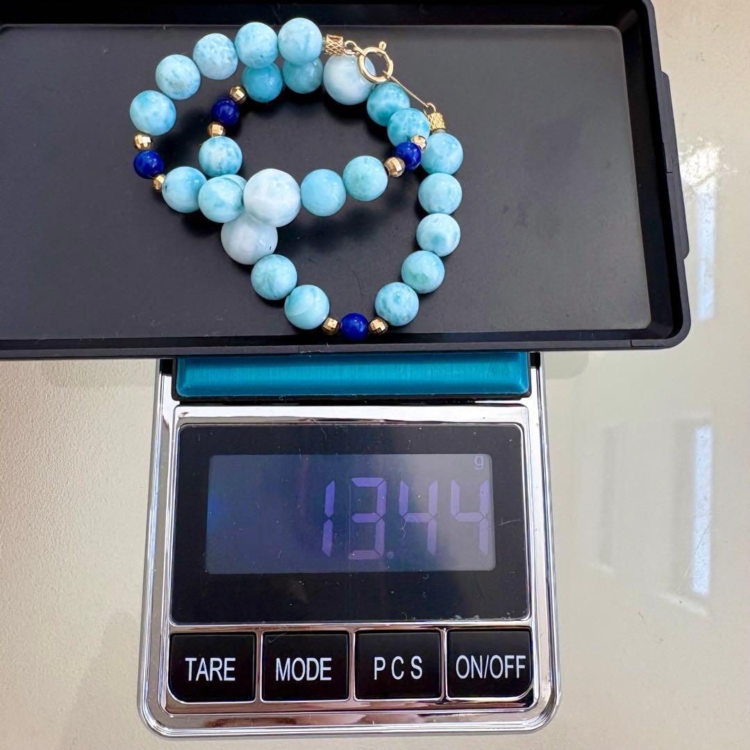 K18ラリマー ラピスラズリ 丸玉ブレスレット 13.44g K18ラリマー ラピスラズリ 丸玉ブレスレット 13.44g