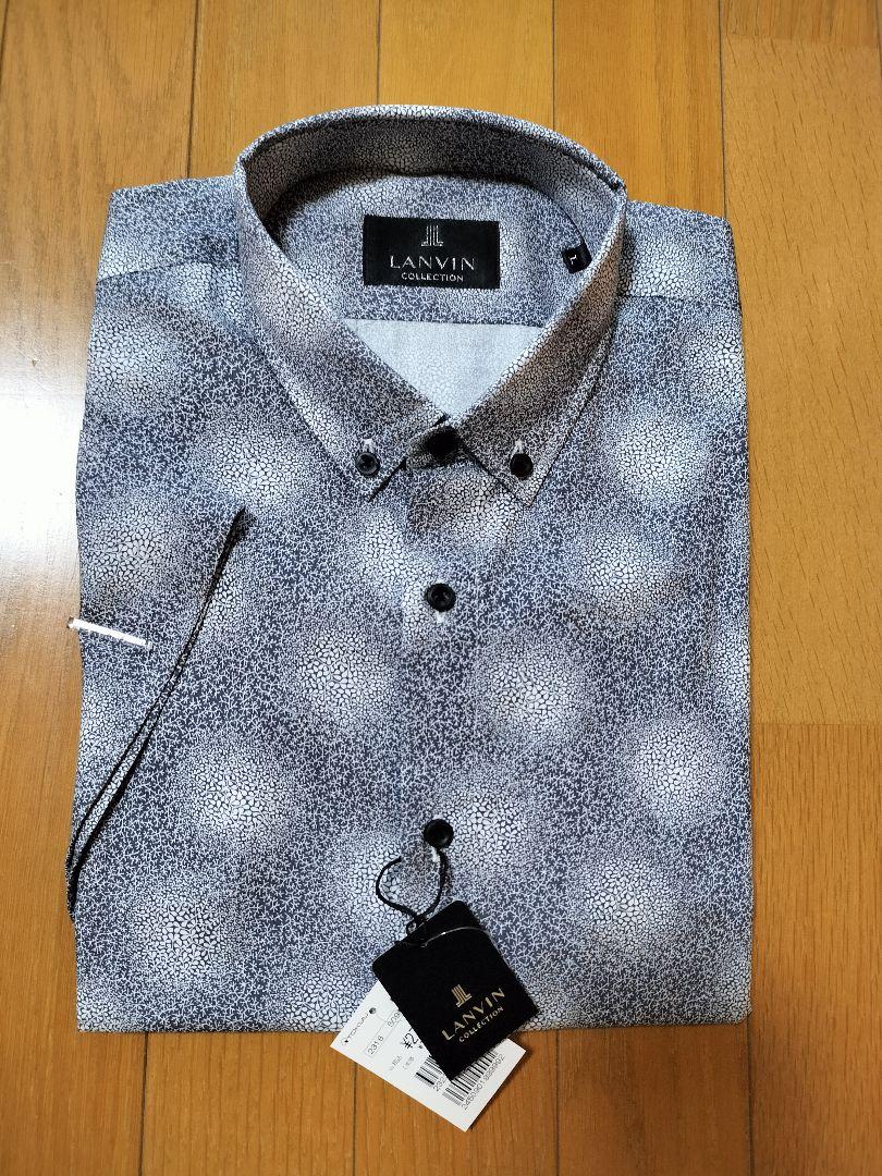 新品未使用！LANVIN COLLECTIONボタンダウン半袖シャツ紺白デザイン