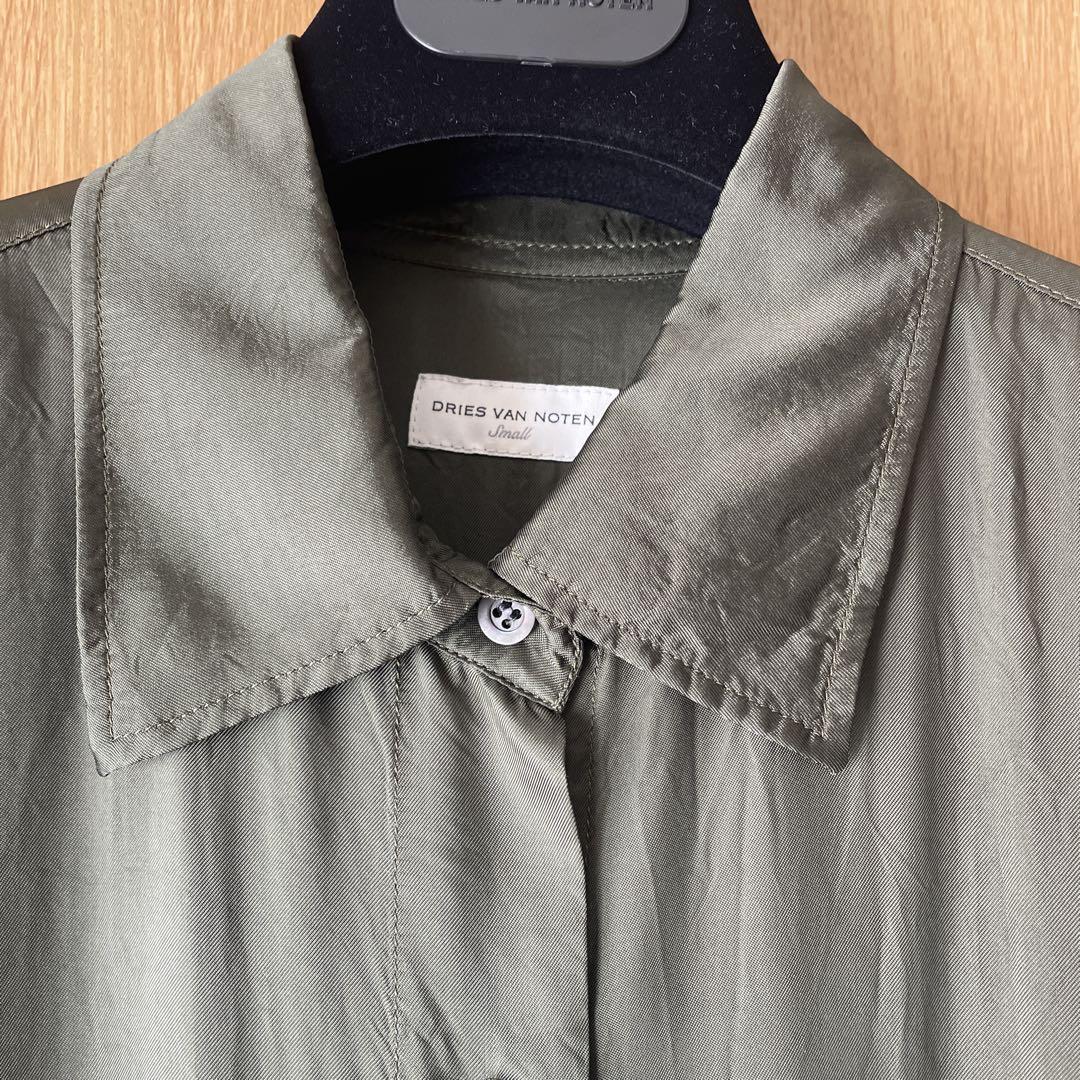 DRIES VAN NOTEN オリーブグリーン シャツワンピース