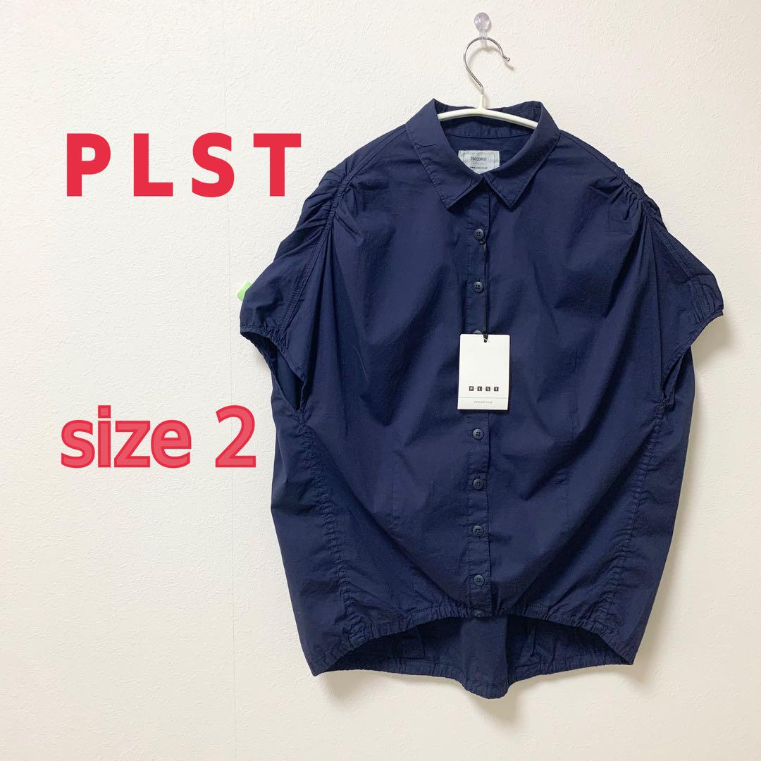 PLST 半袖　ネイビー　シャツ　ブラウス　サイズ　M PLST プラステ 半袖ブラウス サイズ2 ネイビー 新品未使用 タグ