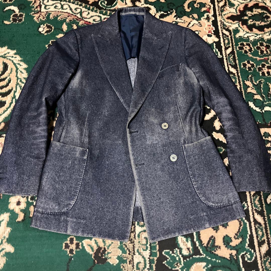 BEAMS F ビームスエフ　デニム　ダブル　テーラードジャケット　ダメージ加工