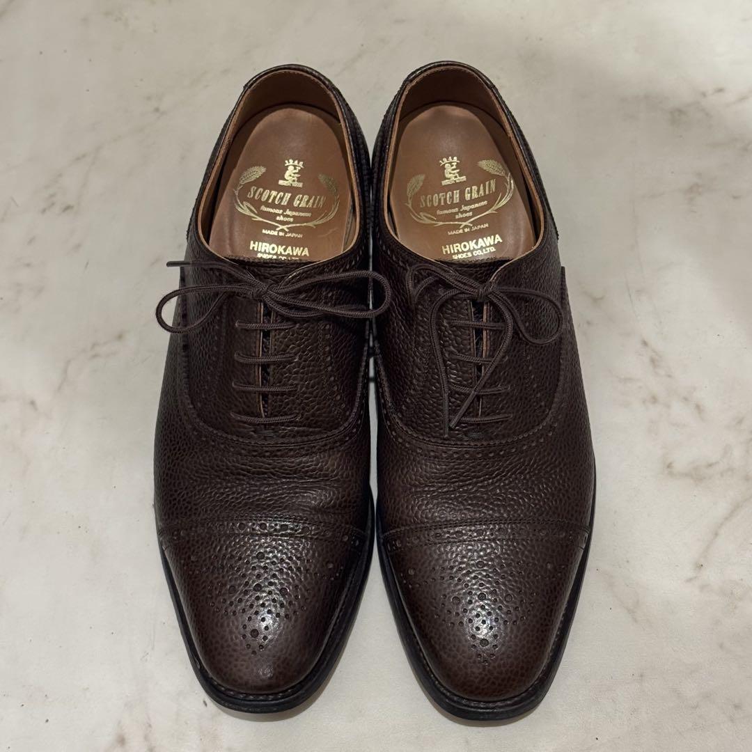 【美品】SCOTCH GRAIN 24.5cm 内羽根 セミブローグ ブラウン