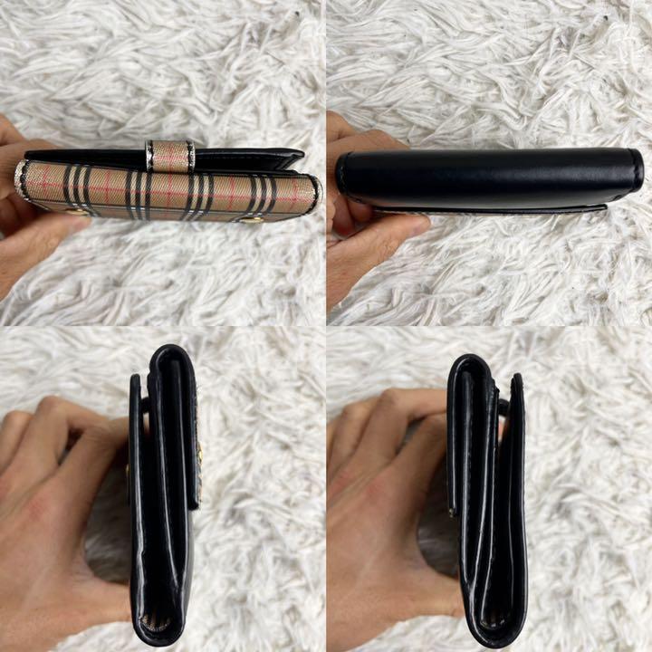 がございま✁ 希少✨バーバリー レザー Wホック ブラック 5dzxG-m44820895828 折り財布 ノバチェック PVC ユニセック