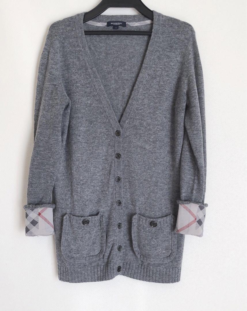 バーバリー　カシミヤ　カーディガン　グレー　ノバチェック