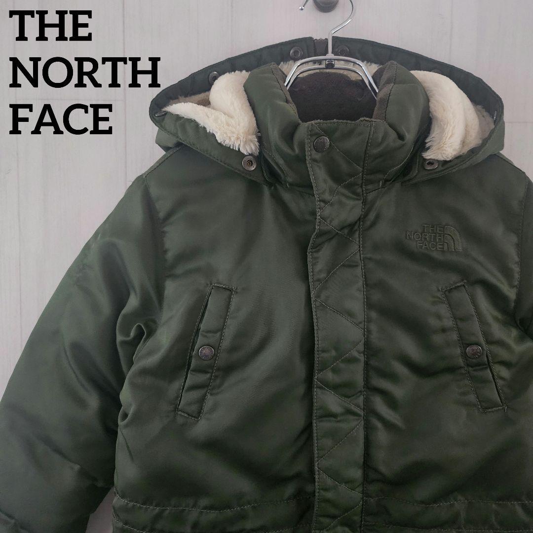【希少】ノースフェイス キッズ ダウンジャケットフード カーキ 130