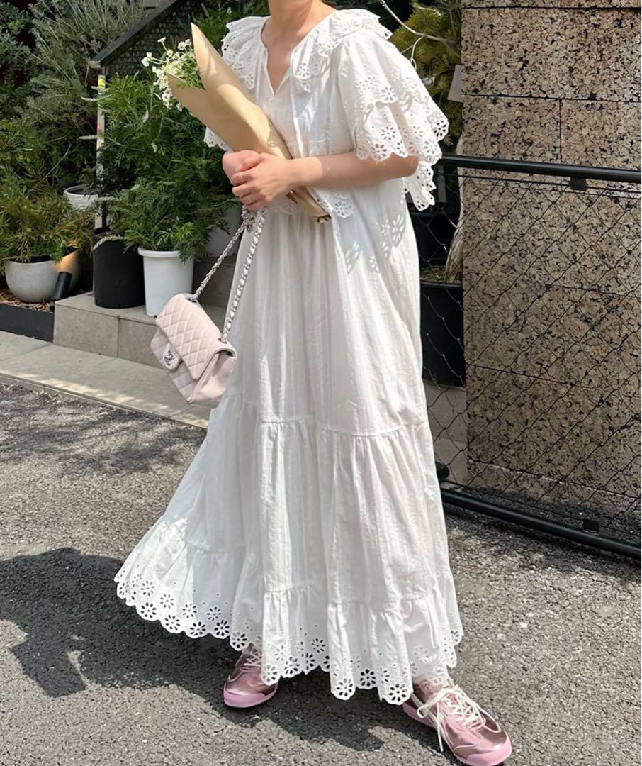 Alley by w closet レースギャザー半袖ロングワンピース