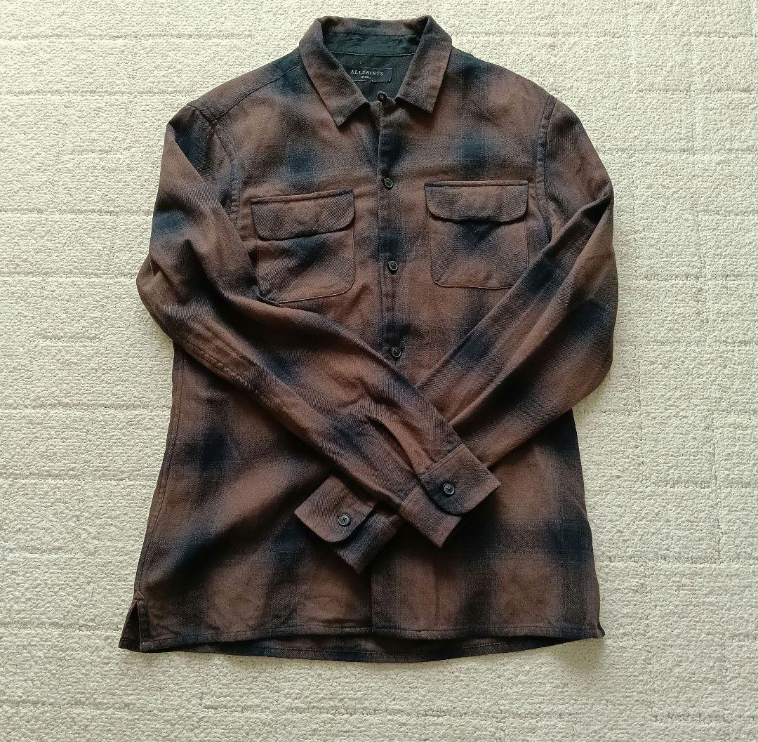 ALLSAINTS 長袖シャツ ブラウン ブラックチェック オンブレ 木村拓哉S All Saints