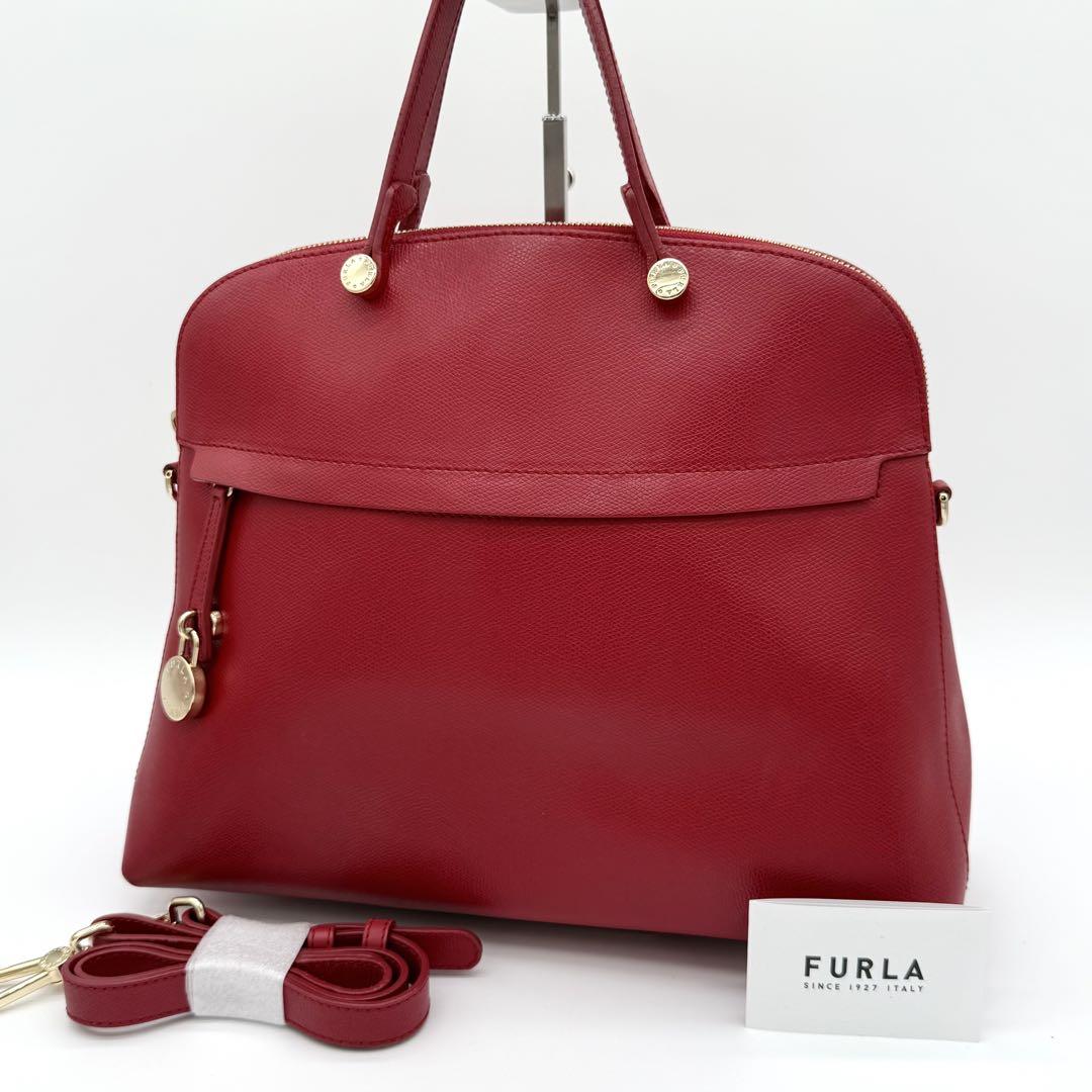 美品　フルラ　ハンドバッグ　赤　　FURLA　レザー　バイカラー　本革　s44 FURLA - 美品 フルラ ハンドバッグ 赤 FURLA レザー バイカラー