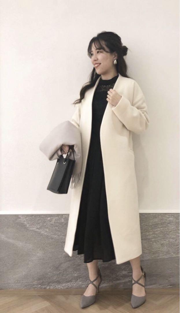 Andemiu レース切り替えシフォンワンピース 結婚式用ドレス