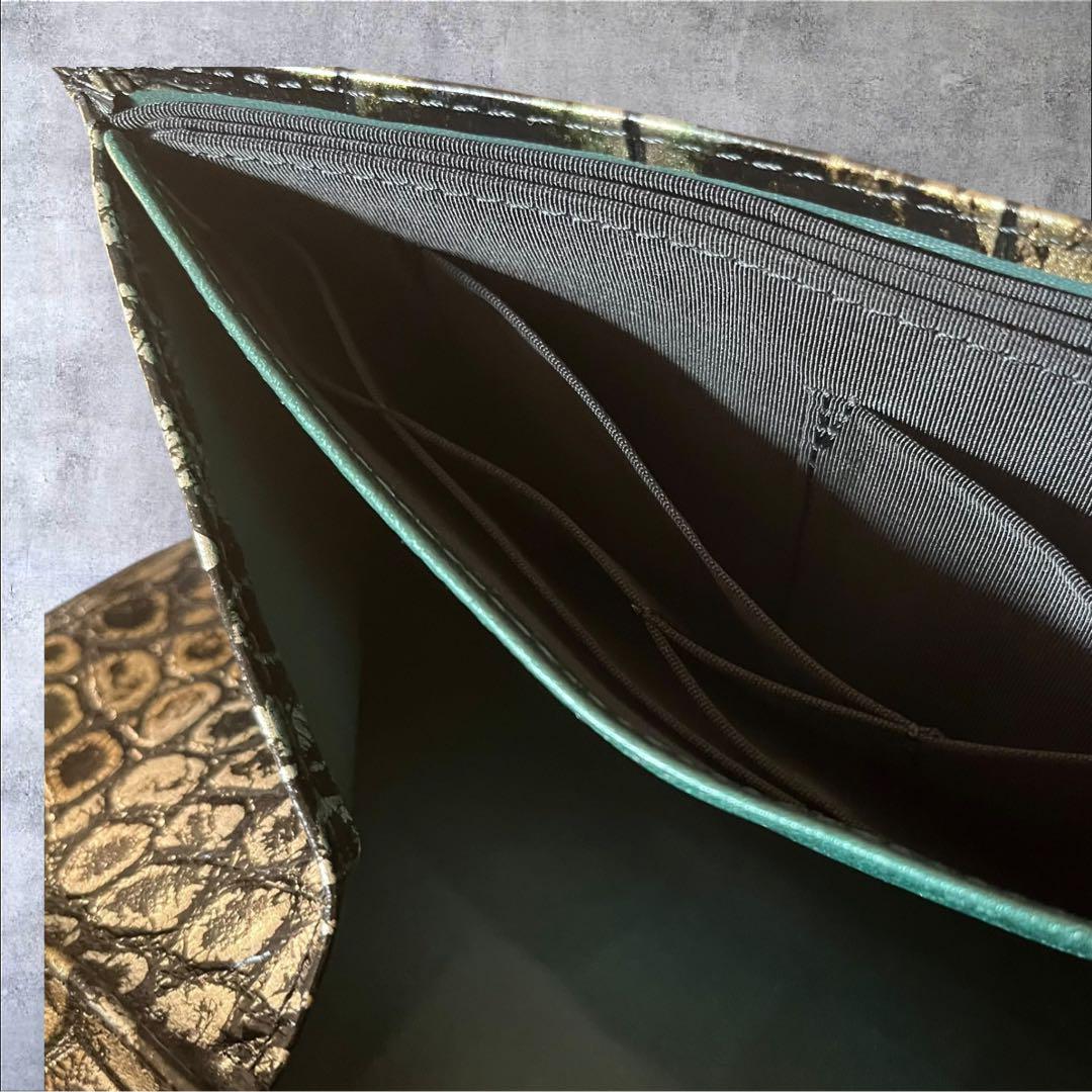 極美品　HIROKO HAYASHI クロコ型押し　メタリック　長財布