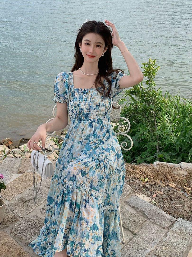 ブランド品 通販サイト 春夏コーデ❤️花柄ロングワンピース 気軽 デート&パーティー可 ワンピース