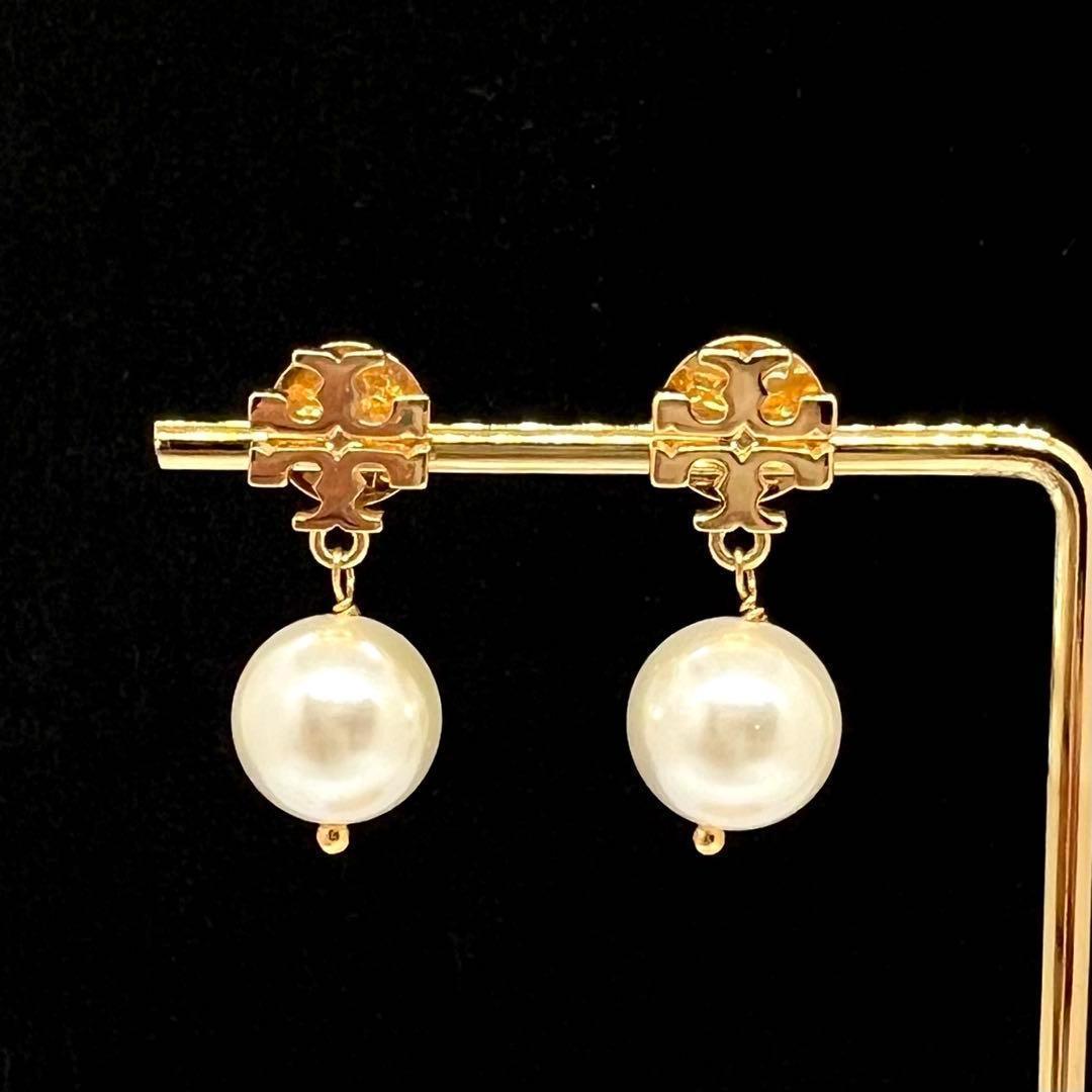 美品✨ TORY BURCH トリーバーチ ピアス ロゴ パール ゴールド