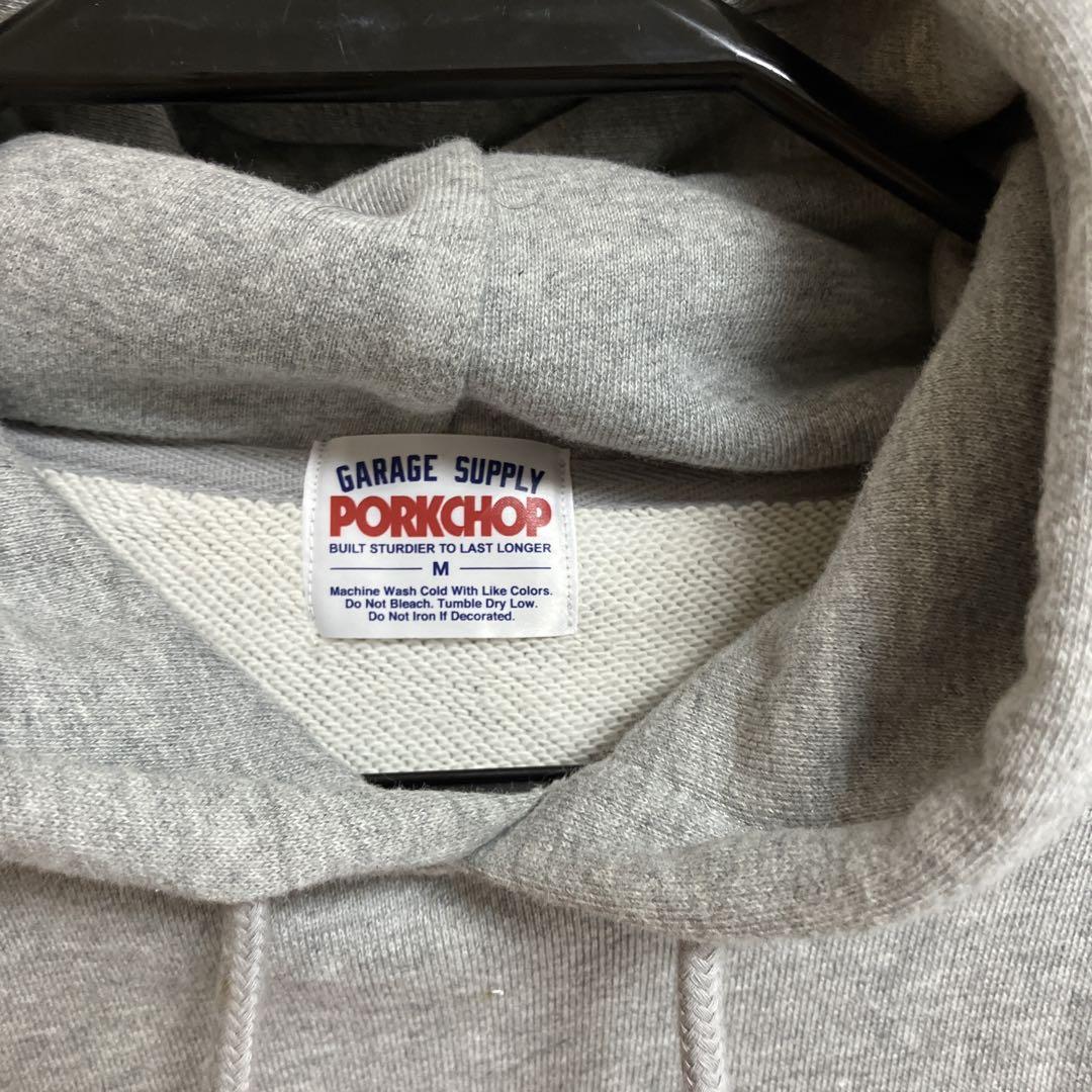 PORKCHOP グレー フード付きパーカー M ポークチョップ ポークチョップ バックプリント ダブル ジップ パーカー グレー