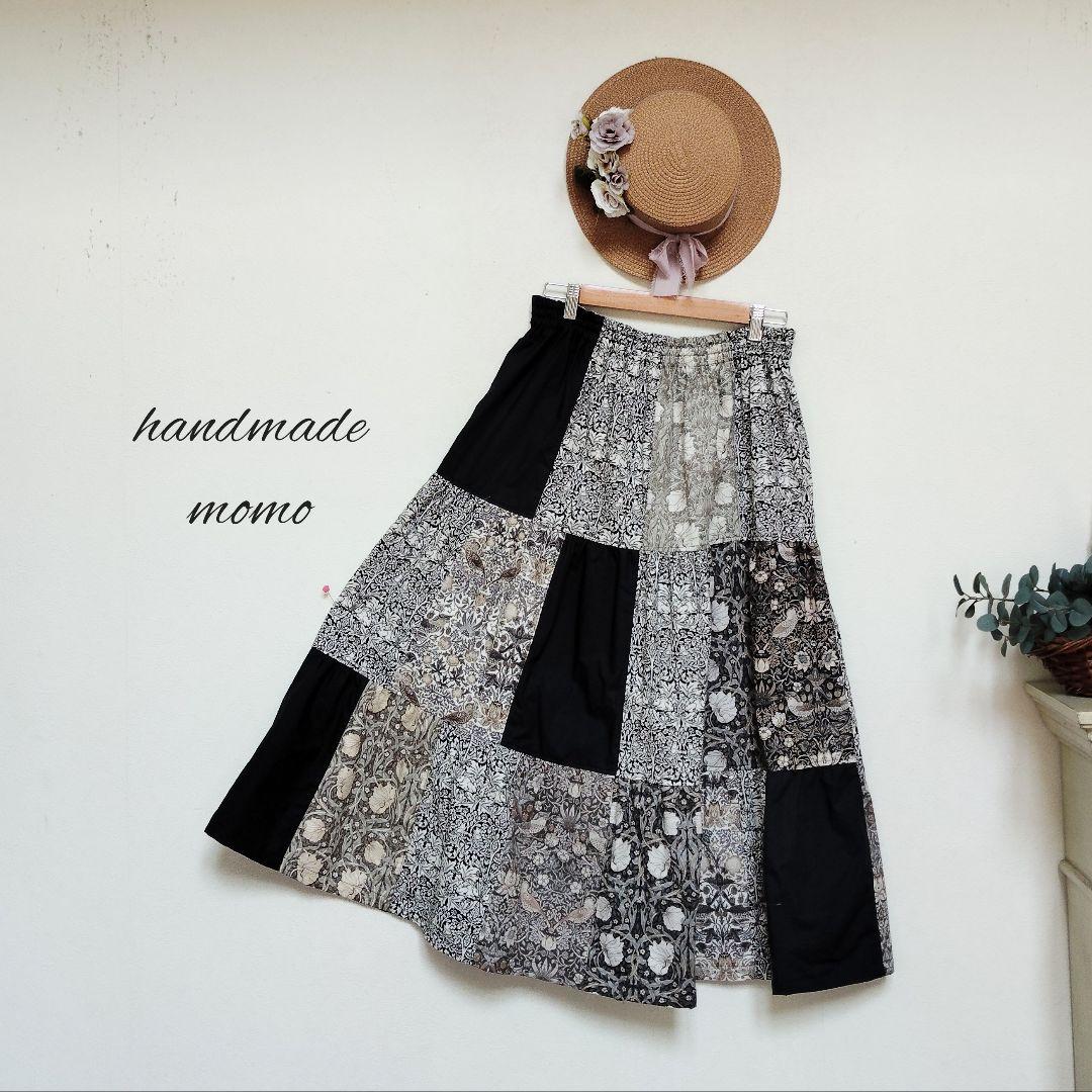 handmadeウィリアムモリス パッチワークティアードスカートfree