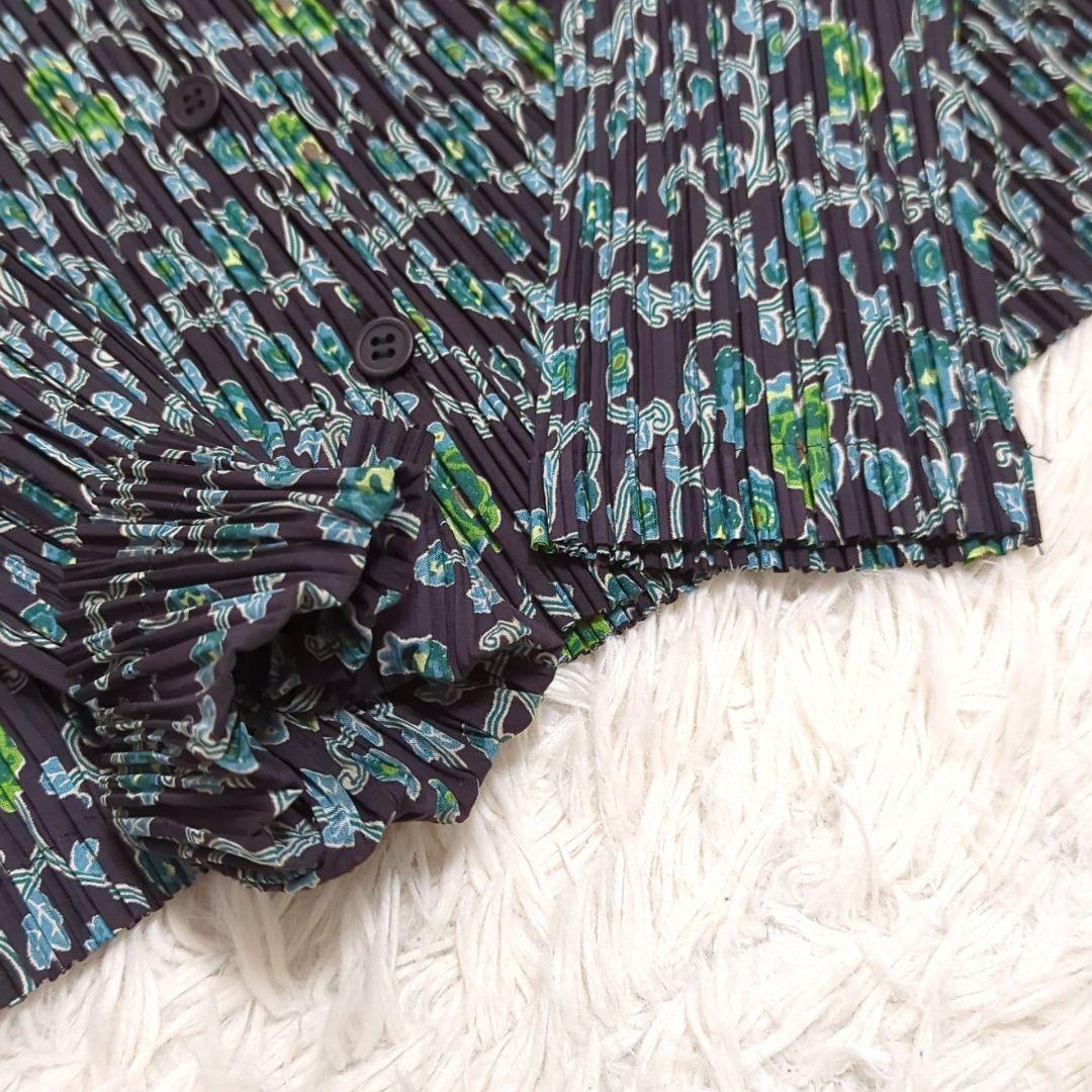 極美品 ISSEY MIYAKE FETE プリーツ加工 伸縮性◎ 花柄 シャツ