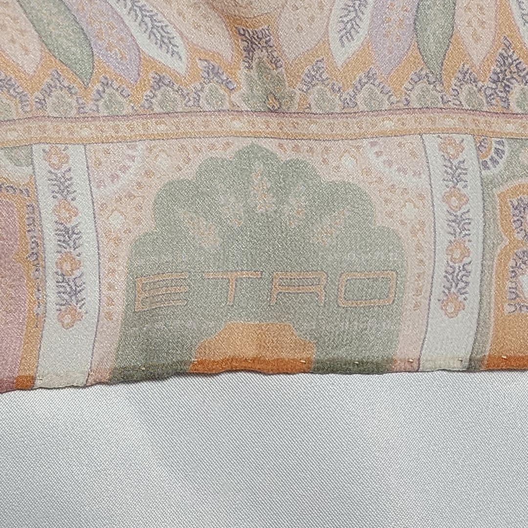 美品 ★ETRO★ スカーフ 大判 シフォン ペイズリー シルク サーモンピンク ETRO - 美品 ☆ETRO☆ スカーフ 大判 シフォン ペイズリー