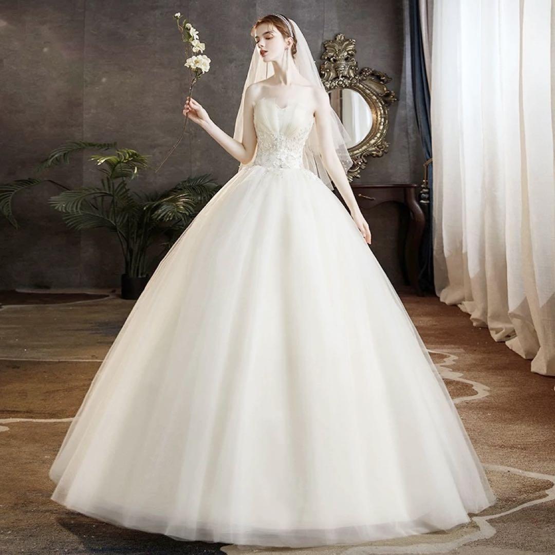 【プリンセスライン】ウェディングドレス　チューブトップ　結婚式　前撮り