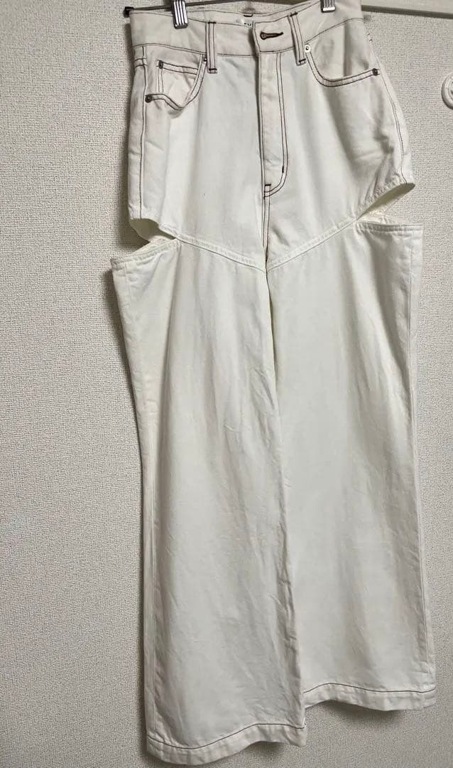 エブリス サイドスラッシュ パンツ ホワイト デニム ダメージ サイドスリット