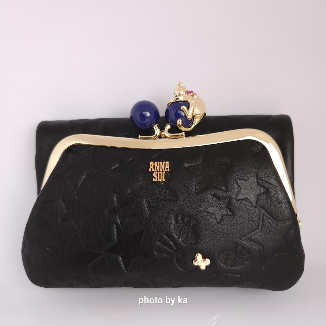 ANNA SUI　折り財布　プレイングキャット　ブラック　レザー　がま口　金具 楽天市場】アナスイ 長財布 二つ折り 本革 猫 がま口 プレイング