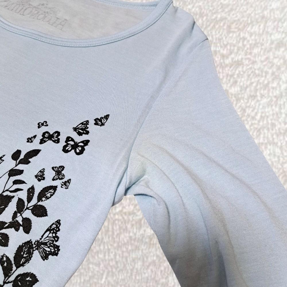 無料配達 ALGONQUINS V系 スカル F 水色 長袖Tシャツ カットソー トップス トップス