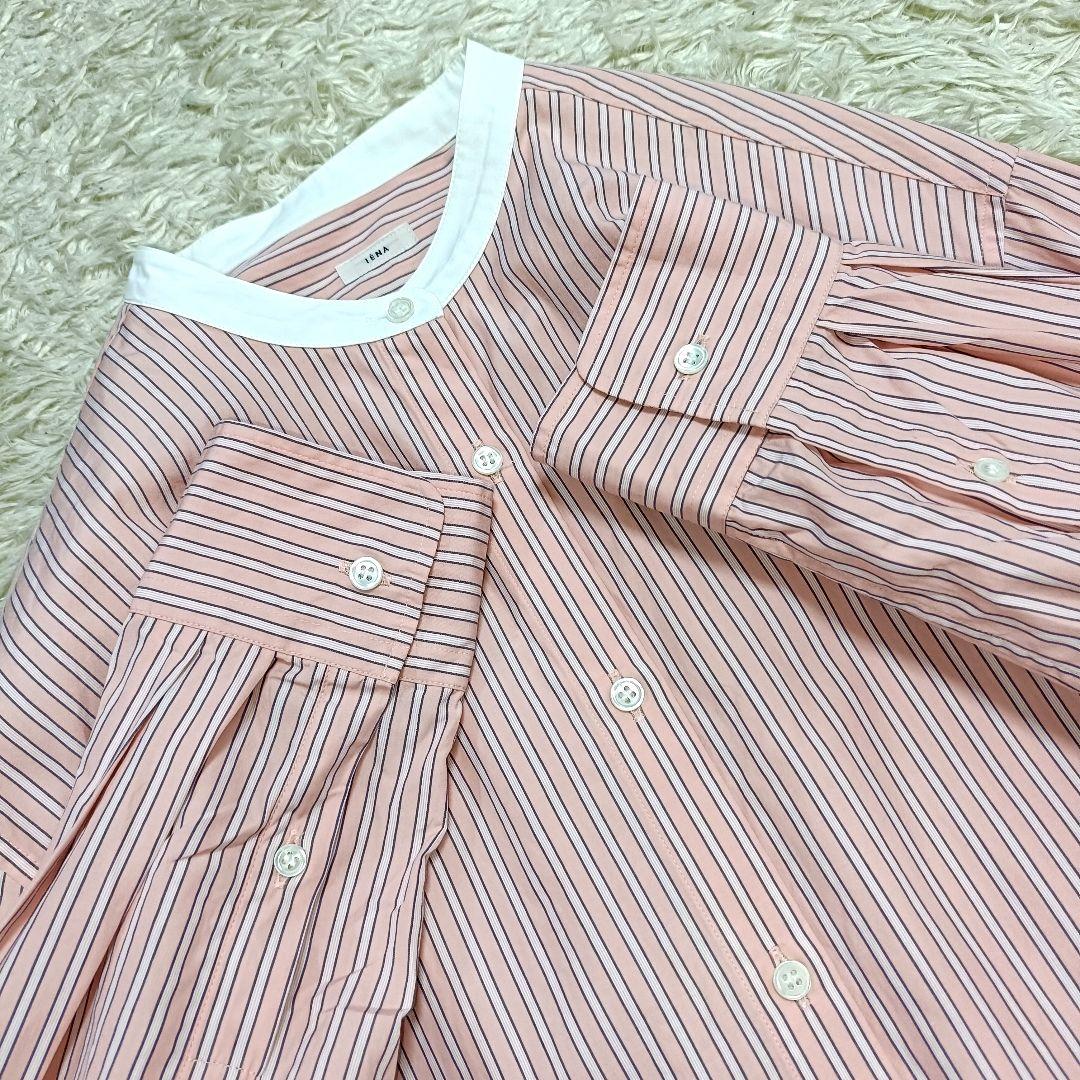 【美品】IENA イエナ バンドカラー オーバーサイズシャツ ピンクストライプ柄