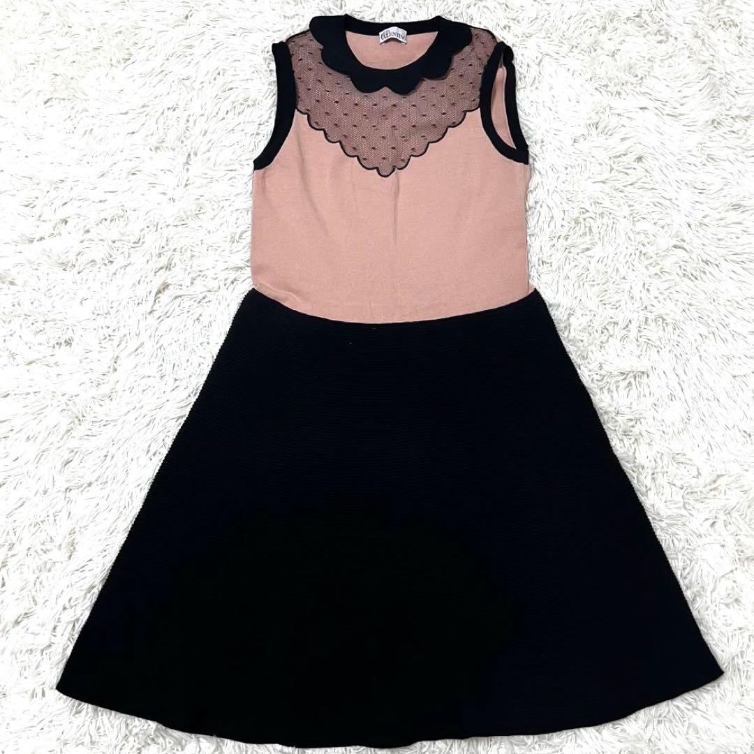 RED VALENTINO ニットワンピース　リボン　レース　襟　Aライン　L