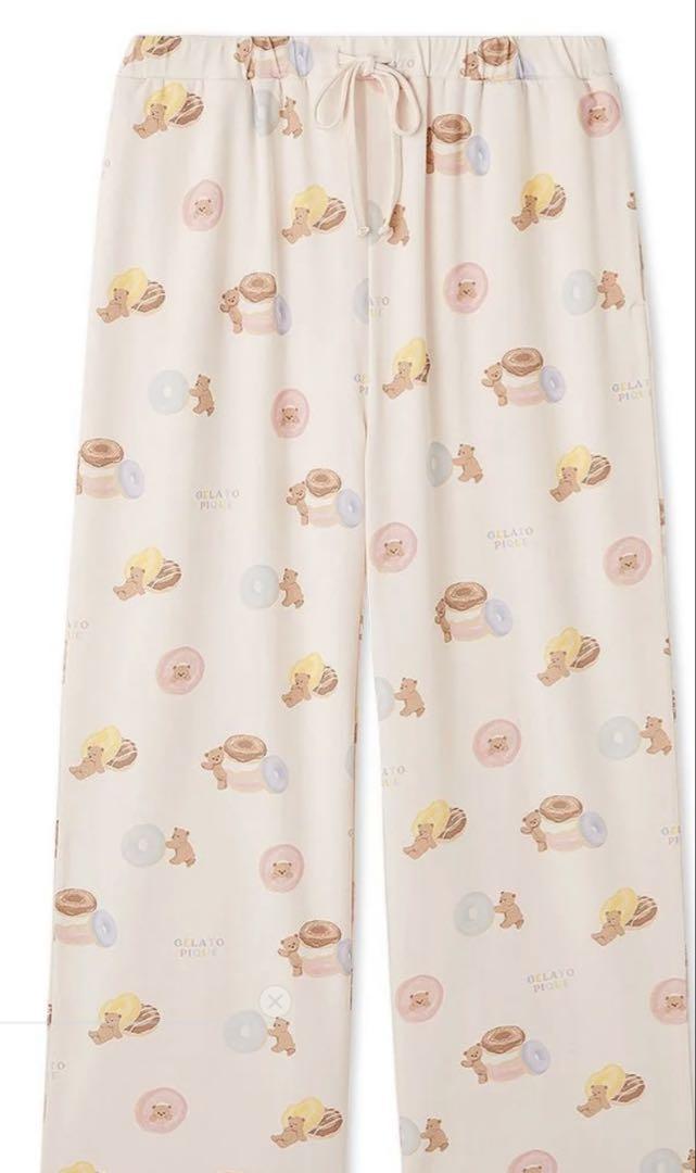 ジェラートピケ ドーナッツベア柄Tシャツ&ロングパンツ　セット