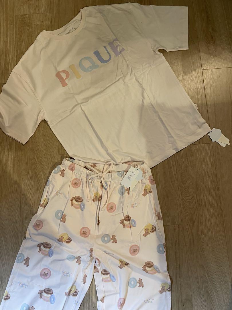 ジェラートピケ ドーナッツベア柄Tシャツ&ロングパンツ　セット
