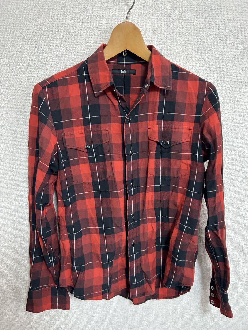 古着rags mcgregor チェック柄シャツ　S 赤黒