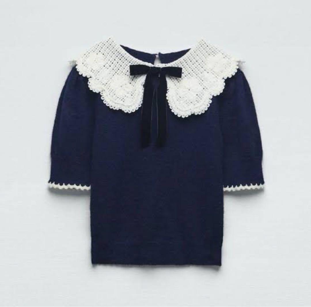 【人気ショップが最安値挑戦！】 ZARA ピーターパン襟ニットセーター メルカリ - トップス
