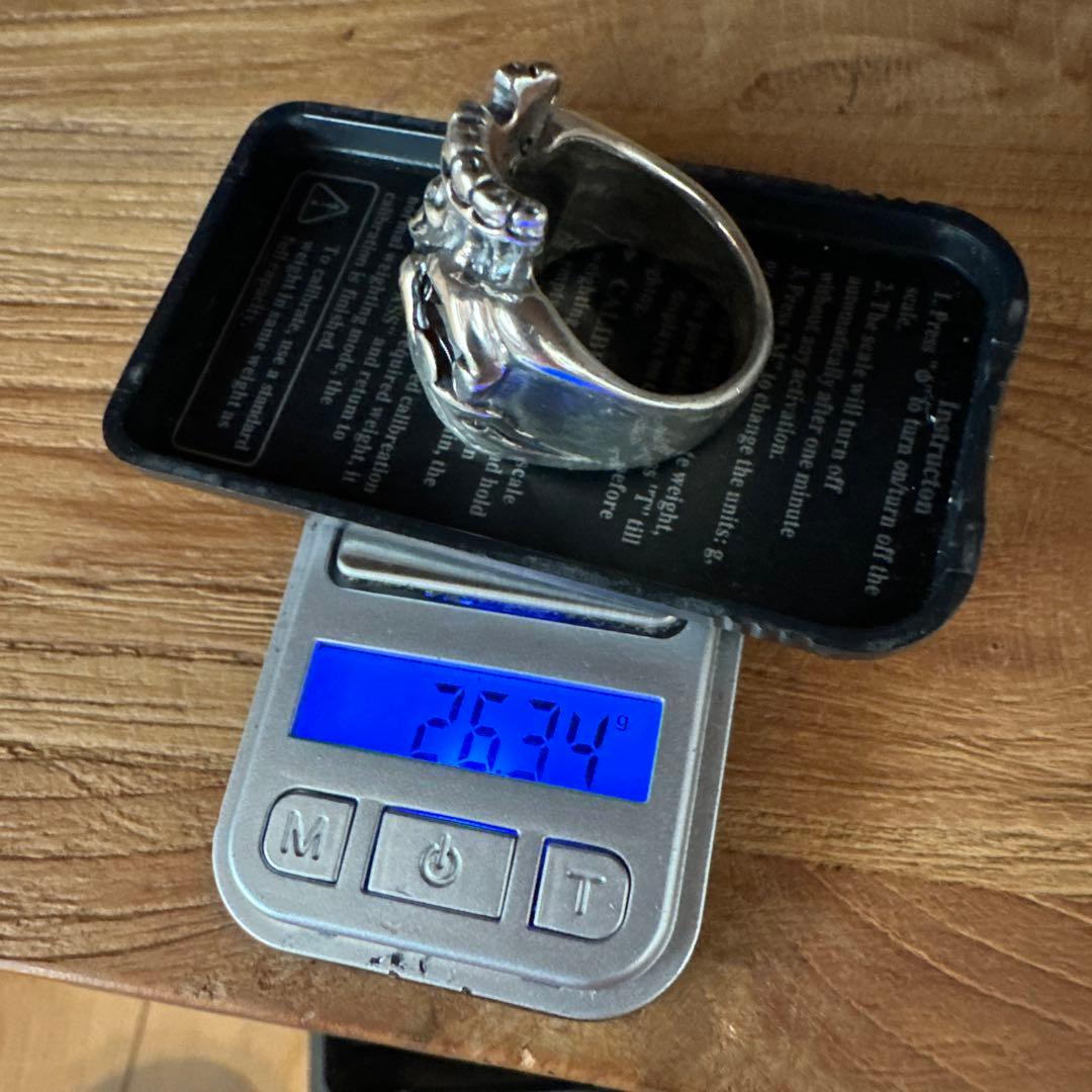 シルバーリング　925 スカル　色石　約21号　26g 中古品