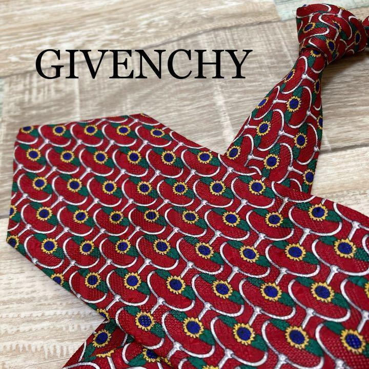✨極美品✨GIVENCHY ネクタイ 総柄 ウロコ柄 レッド系 高級シルク
